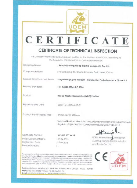 China AnHui Guofeng Wood-Plastic Composite Co., Ltd certificaciones